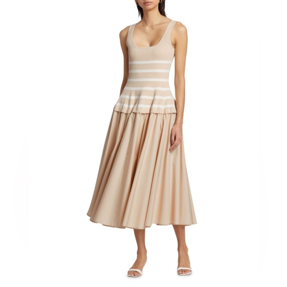 Women’s Beige Striped Peplum Midi Dress